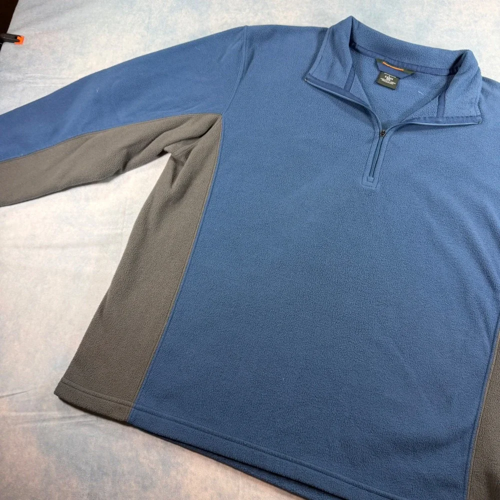 LL Bean Fleece Pullover Mens Large Blue Excellent Quarter Zip 0AAP8